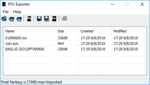 PSV Exporter 1.3 main interface with a PS2 save loaded